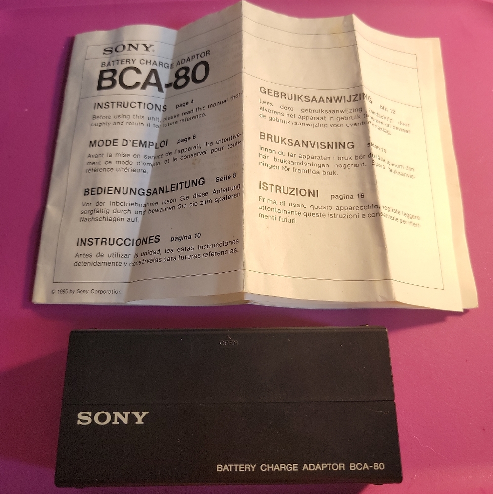 Sony BCA-80 Rapid Battery Charge Adaptor with Instructions